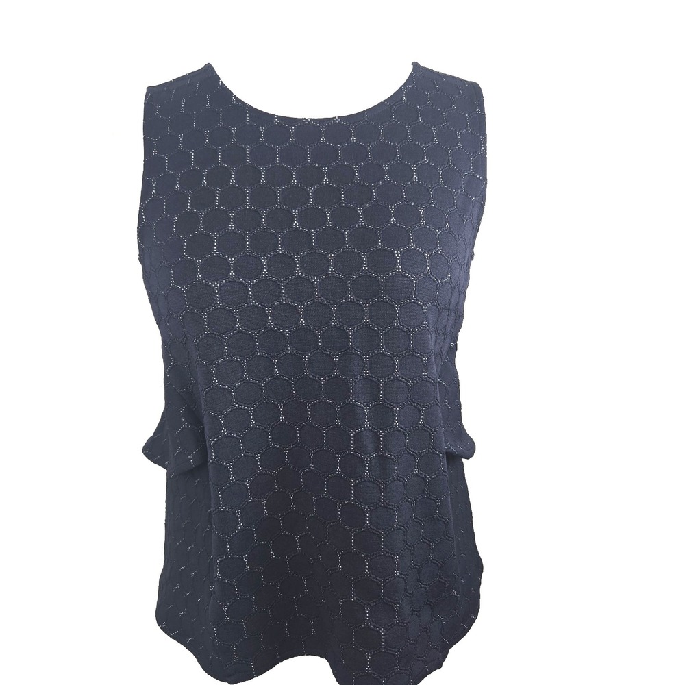 Ann‎ Taylor Navy Textured Nylon Knit Peplum Sleeveless Tank Top XS